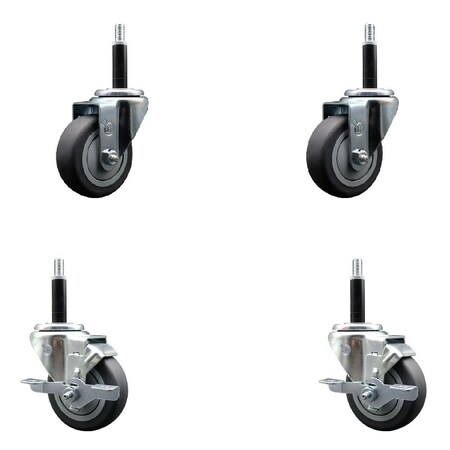 Service Caster 3.5'' Thermoplastic Rubber Wheel Swivel 3/4'' Expanding Stem Caster Set 2 Brakes, 4PK SCC-EX20S3514-TPRB-2-TLB-2-34